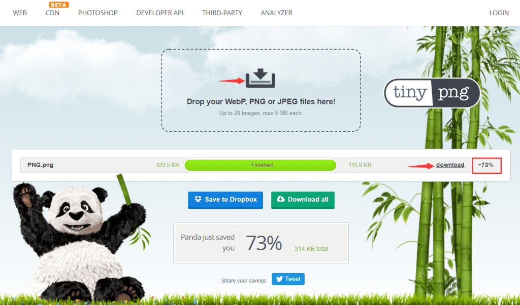 Free tool to reduce and Optimize images size for your website to load faster with TinyPNG
